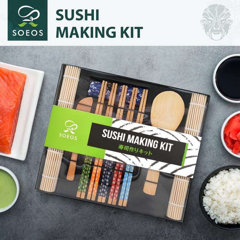 Soeos Beginner Sushi Making Kit, 10 Piece Bamboo Sushi Kit with 2 Bamboo Rolling Mats, 5 Pairs Chopsticks, Paddle, and Spreader, All Natural, Sushi Making Kit Gift Set, Sushi Maker Kit, Sushi Maker. - Image 3
